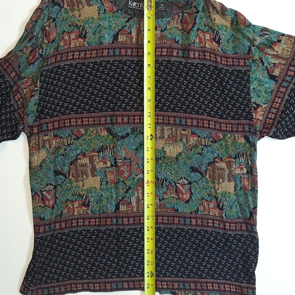 Women's 80s Vintage Karen Kane Boho Tapestry Tunic Top - Picture 9 of 9